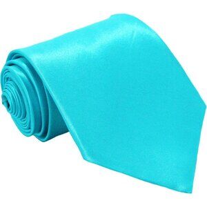 Men's Lake Blue Solid Pure Color 3.75" Imported Satin Formal Neck Ties